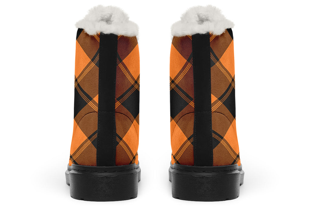 Pumpkin Pop Plaid Faux Fur Boots
