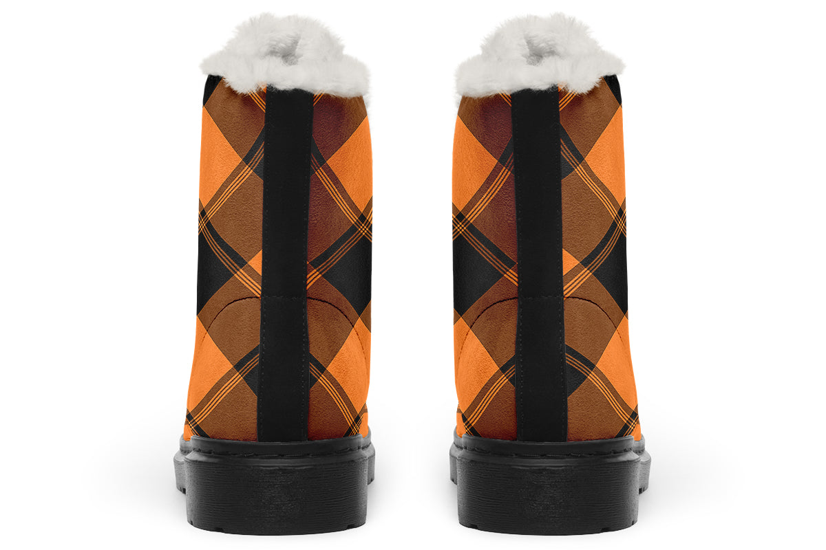Pumpkin Pop Plaid Faux Fur Boots