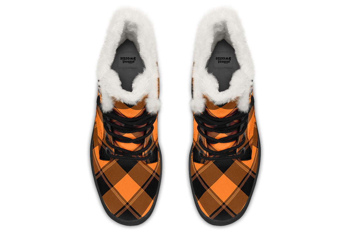 Pumpkin Pop Plaid Faux Fur Boots