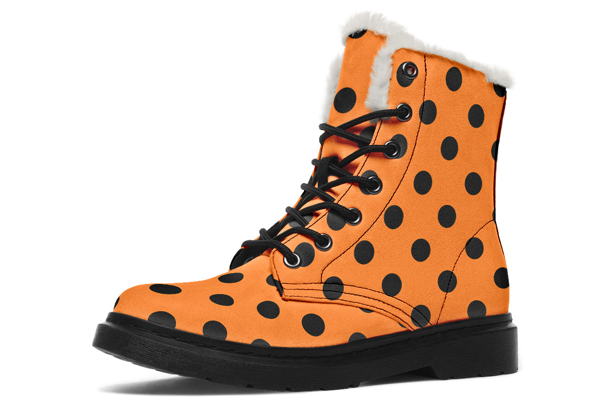 Pumpkin Pop Polka Dot Faux Fur Boots