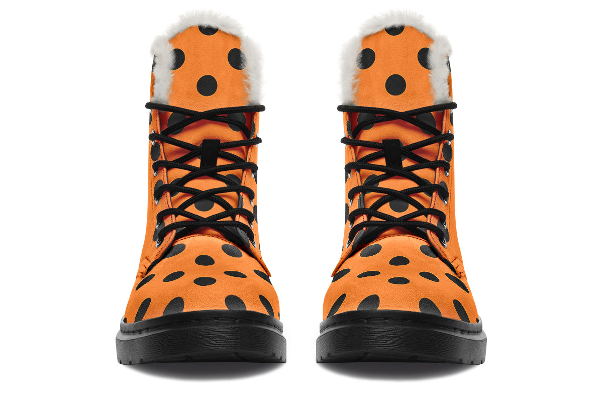 Pumpkin Pop Polka Dot Faux Fur Boots