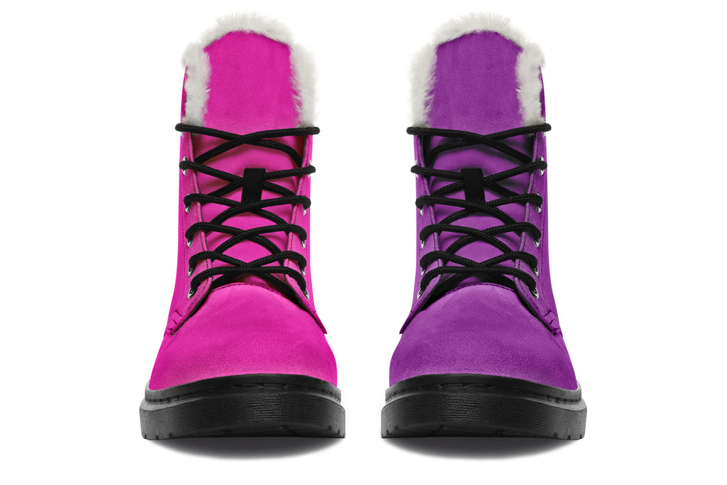 Purple And Pink Mismatch Faux Fur Boots - Offbeat Sweetie
