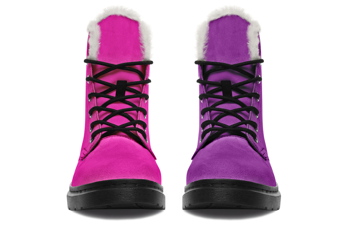 Purple And Pink Mismatch Faux Fur Boots - Offbeat Sweetie