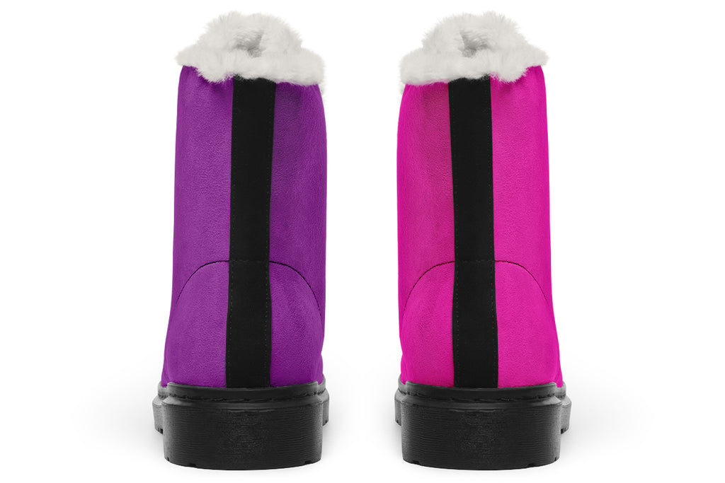 Purple And Pink Mismatch Faux Fur Boots - Offbeat Sweetie