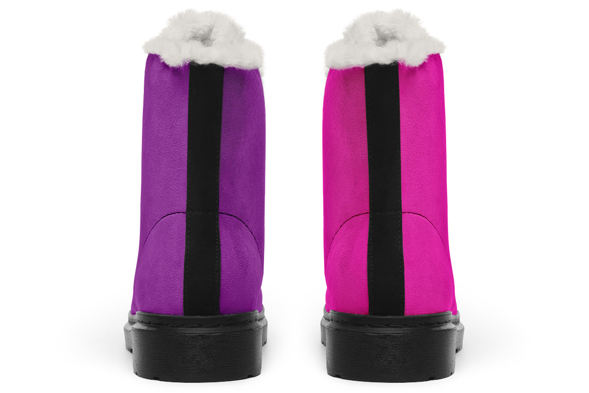 Purple And Pink Mismatch Faux Fur Boots - Offbeat Sweetie