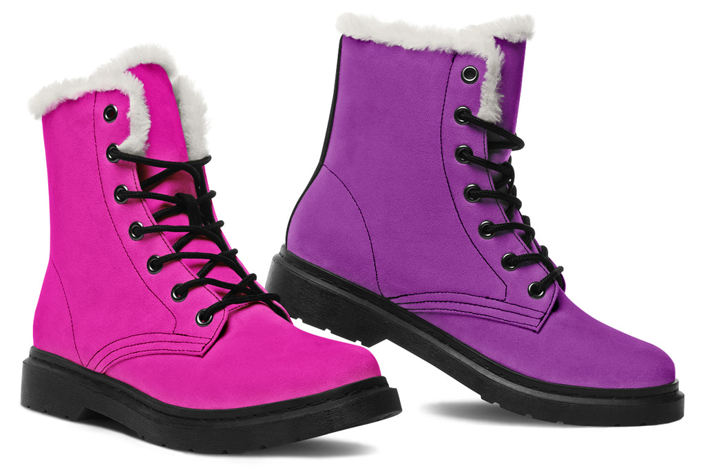 Purple And Pink Mismatch Faux Fur Boots - Offbeat Sweetie