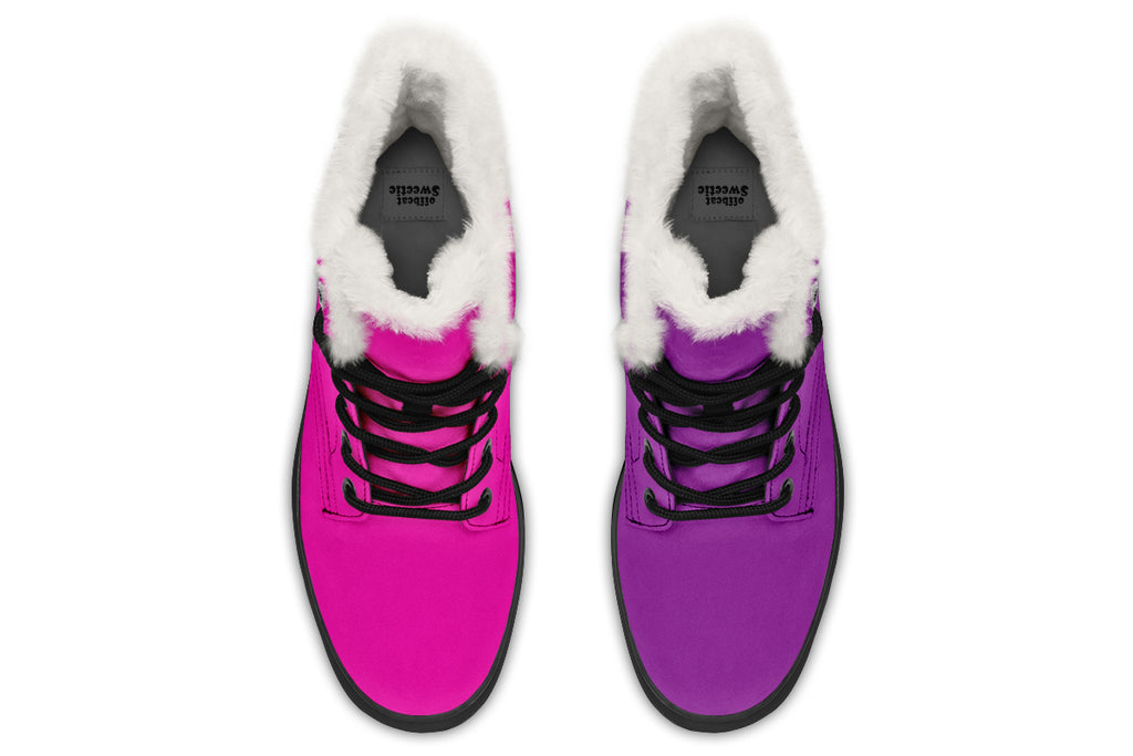 Purple And Pink Mismatch Faux Fur Boots - Offbeat Sweetie