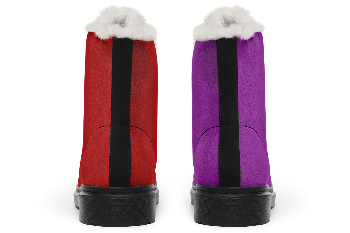 Purple And Red Mismatch Faux Fur Boots - Offbeat Sweetie
