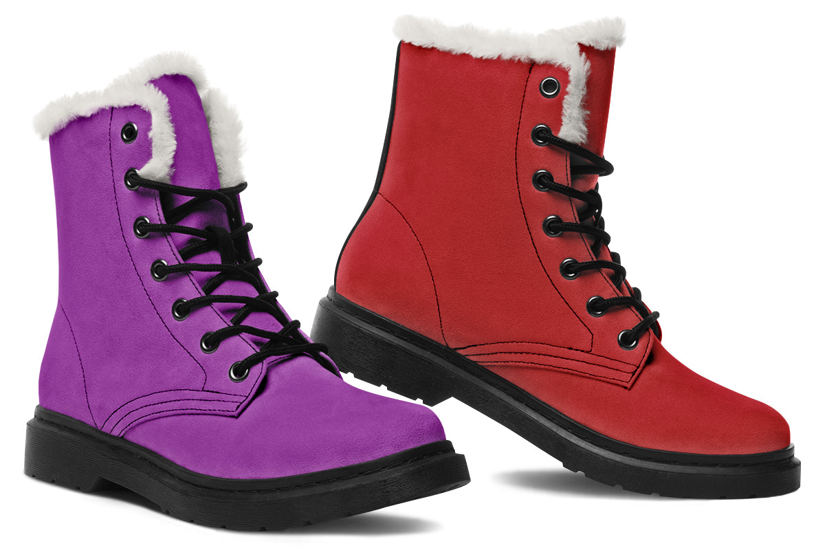 Purple And Red Mismatch Faux Fur Boots - Offbeat Sweetie