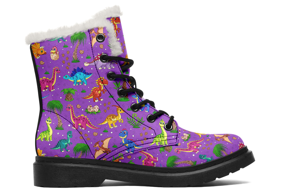 Purple Baby Dinos Faux Fur Boots - Offbeat Sweetie
