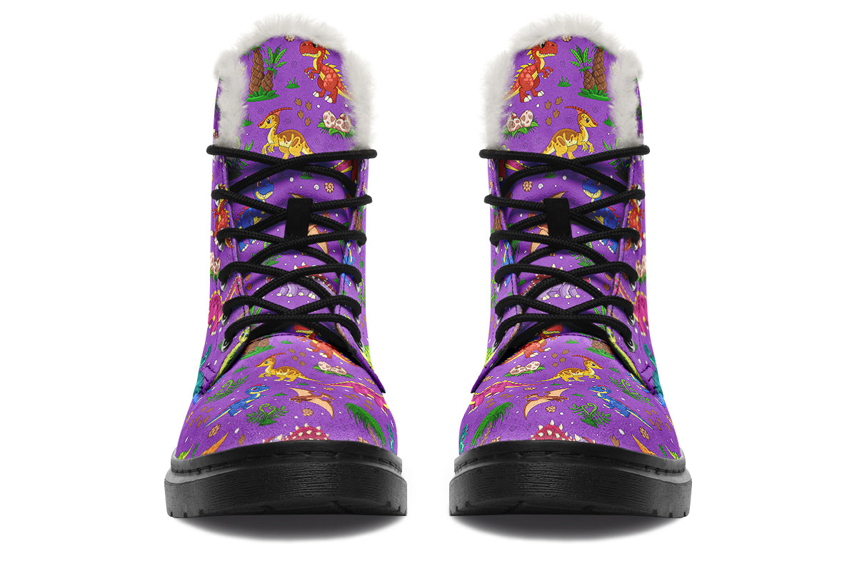 Purple Baby Dinos Faux Fur Boots - Offbeat Sweetie
