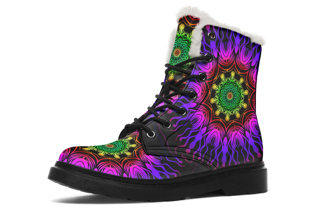 Purple Haze Mandala Faux Fur Boots - Offbeat Sweetie