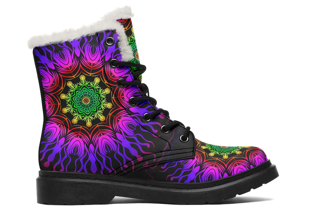 Purple Haze Mandala Faux Fur Boots - Offbeat Sweetie