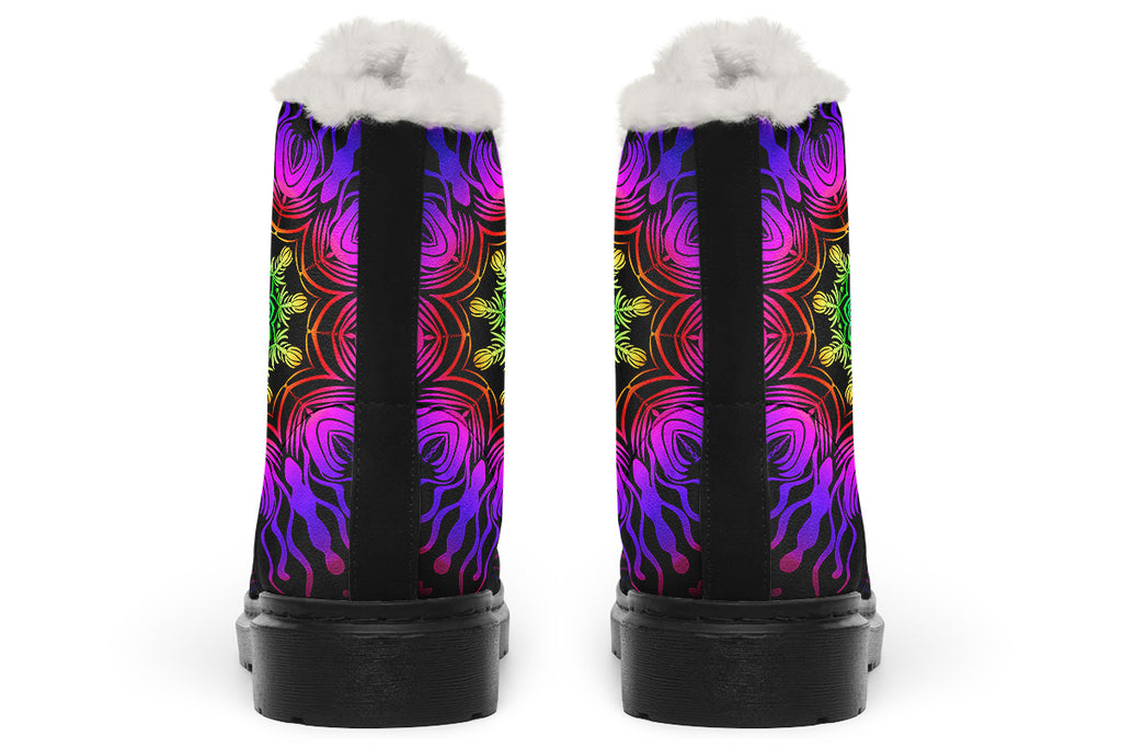 Purple Haze Mandala Faux Fur Boots - Offbeat Sweetie