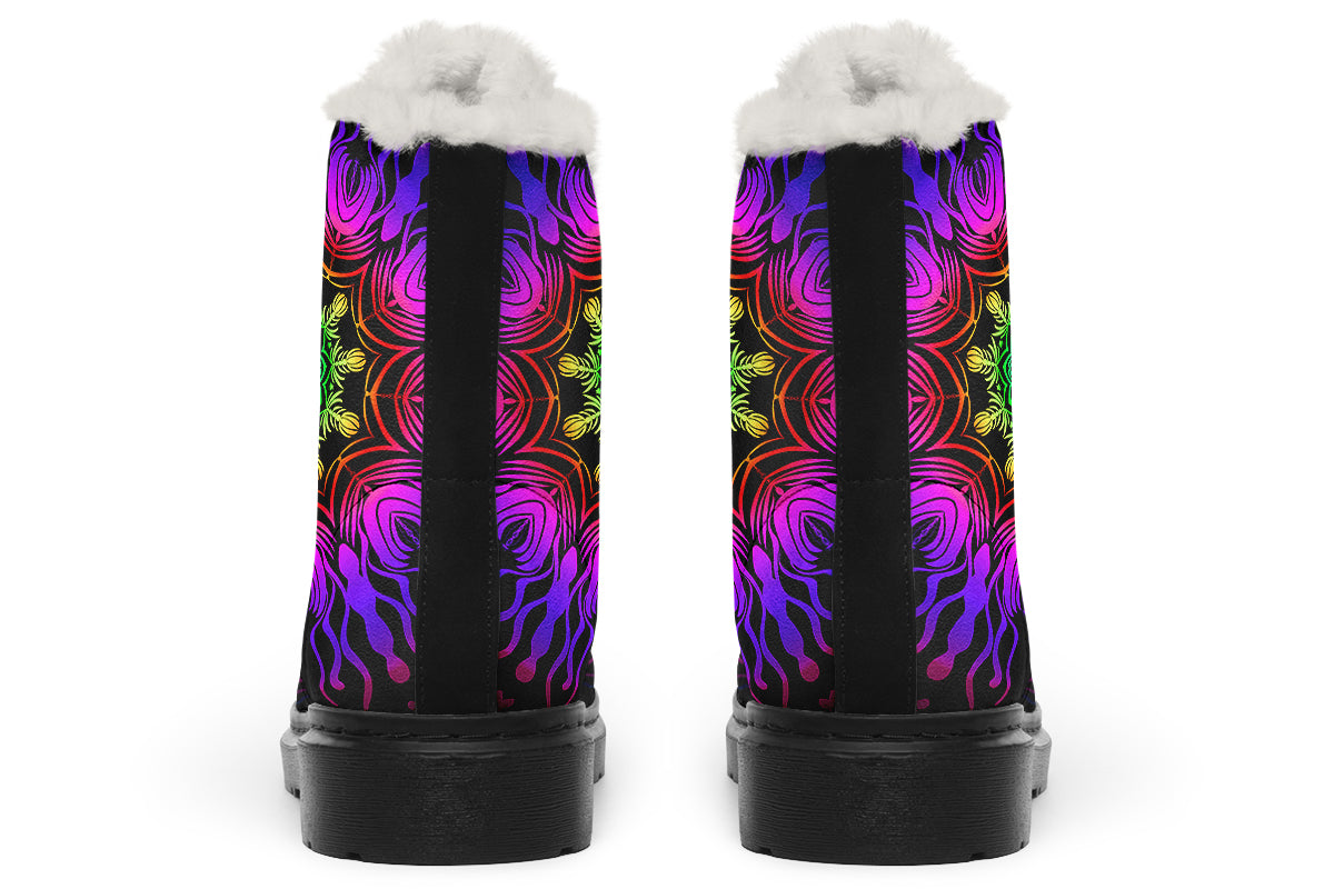 Purple Haze Mandala Faux Fur Boots - Offbeat Sweetie