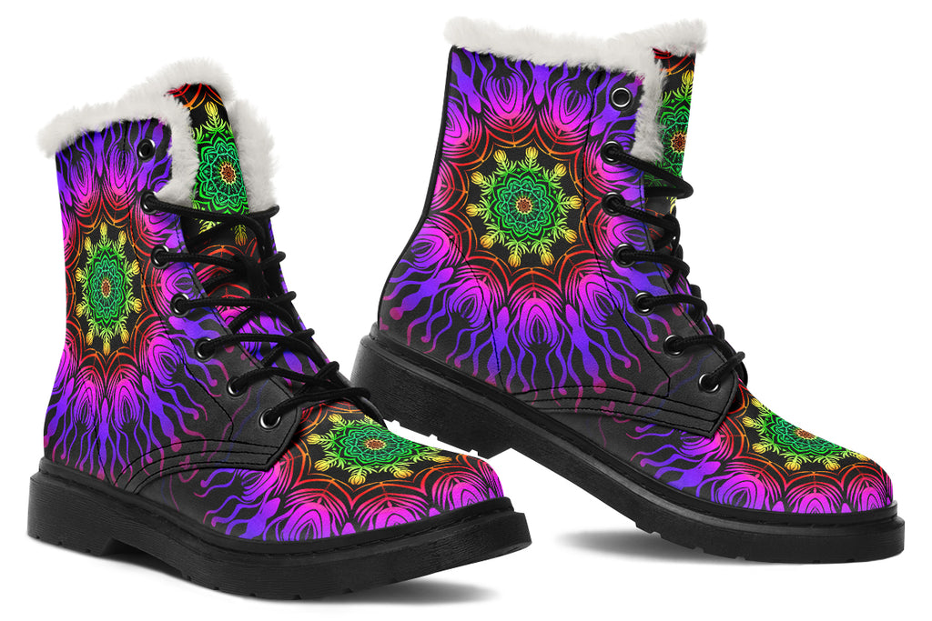 Purple Haze Mandala Faux Fur Boots - Offbeat Sweetie