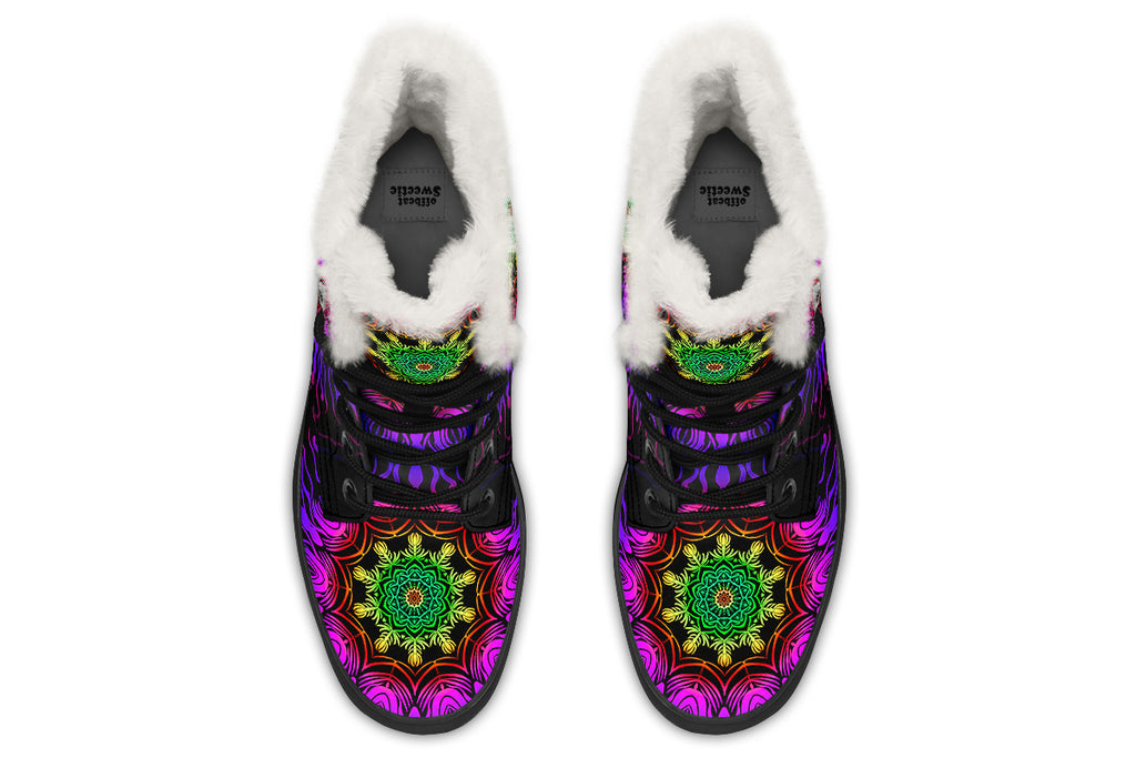 Purple Haze Mandala Faux Fur Boots - Offbeat Sweetie