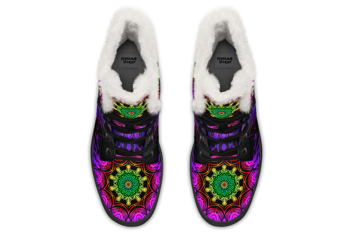 Purple Haze Mandala Faux Fur Boots - Offbeat Sweetie