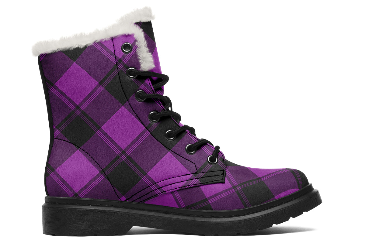 Purple Reign Plaid Faux Fur Boots