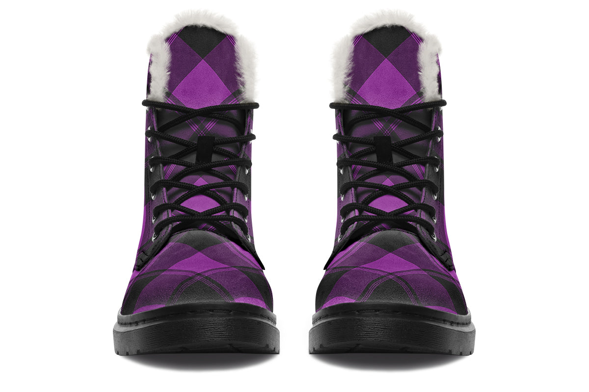 Purple Reign Plaid Faux Fur Boots