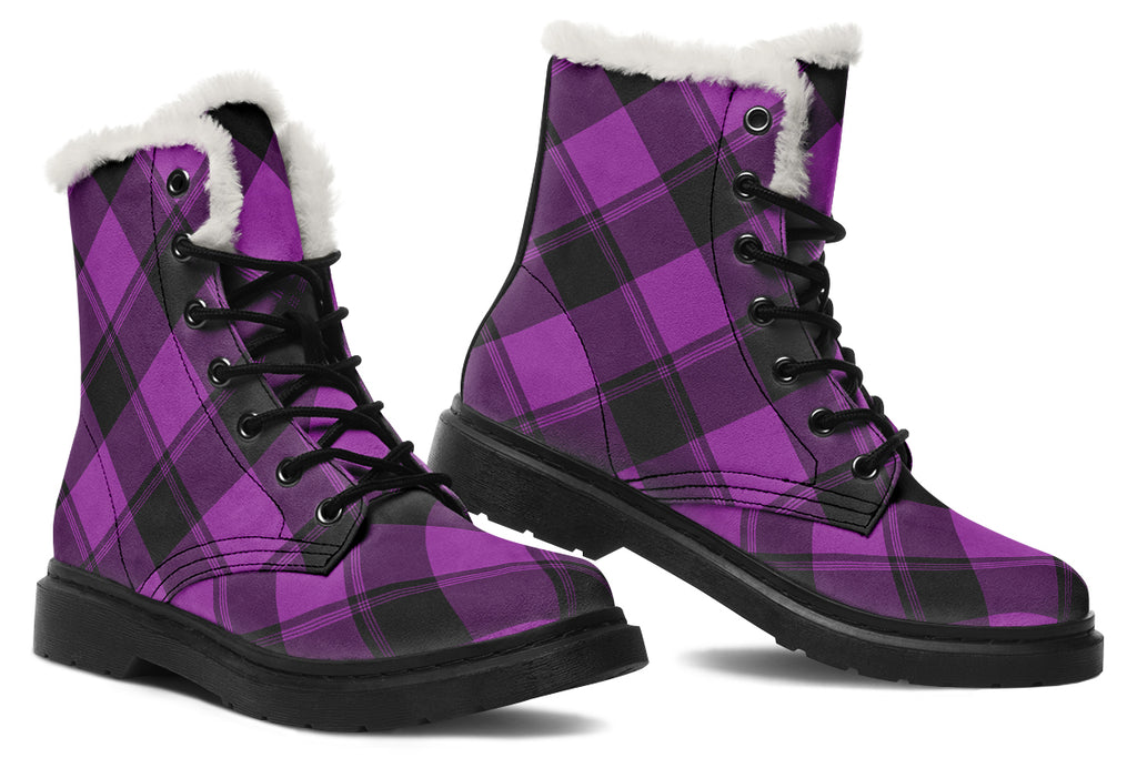 Purple Reign Plaid Faux Fur Boots