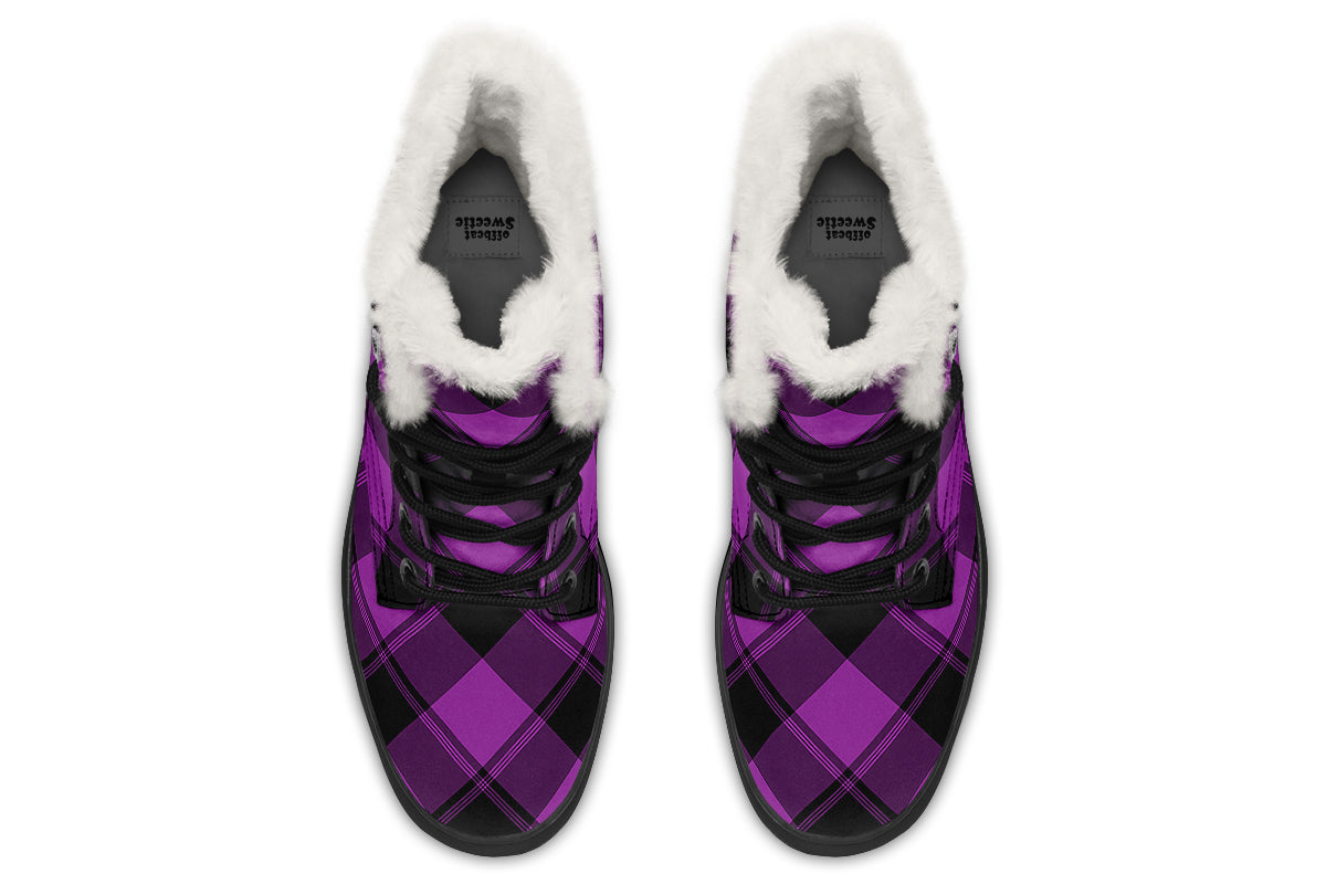 Purple Reign Plaid Faux Fur Boots