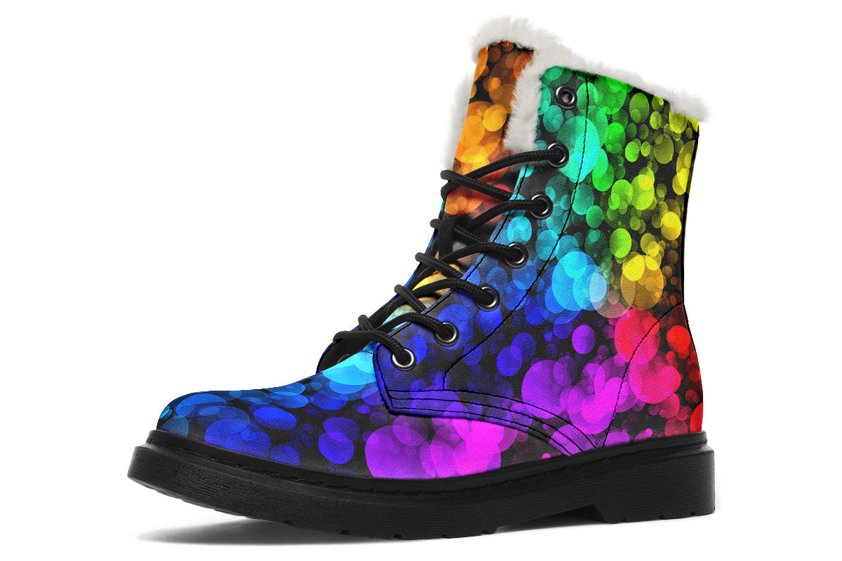 Rainbow Bubbles Faux Fur Boots - Offbeat Sweetie