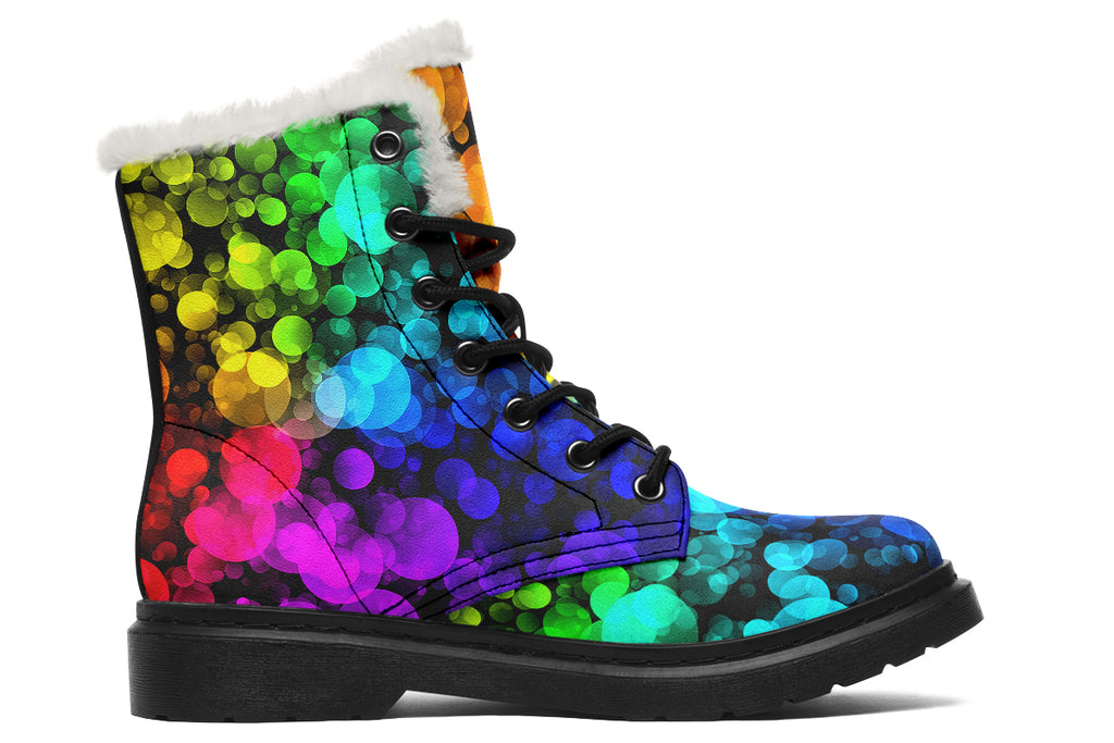 Rainbow Bubbles Faux Fur Boots - Offbeat Sweetie