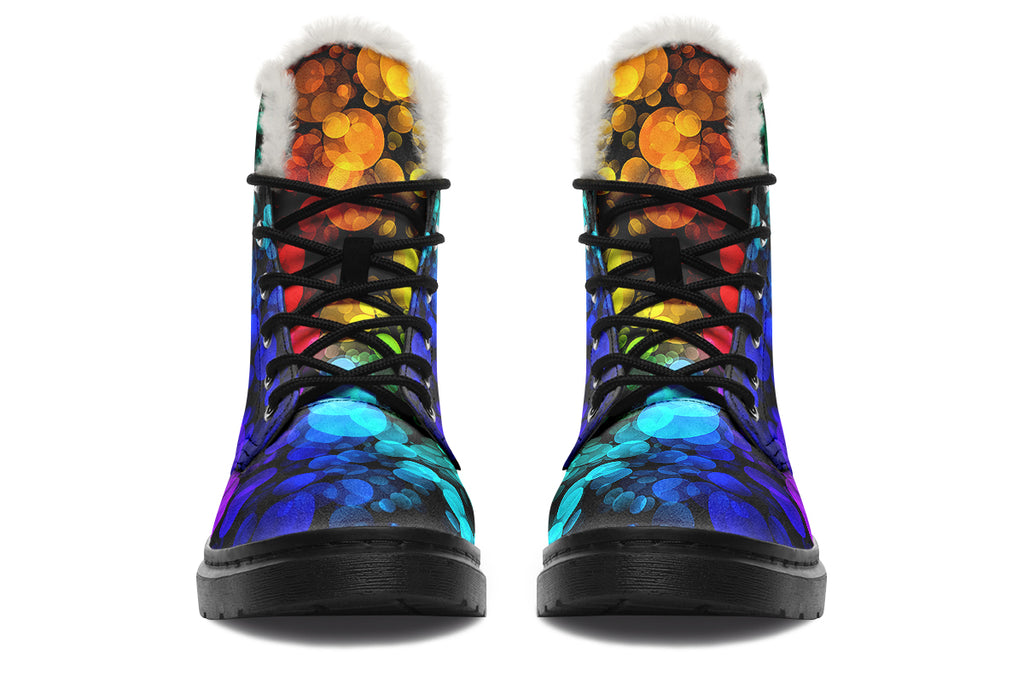 Rainbow Bubbles Faux Fur Boots - Offbeat Sweetie