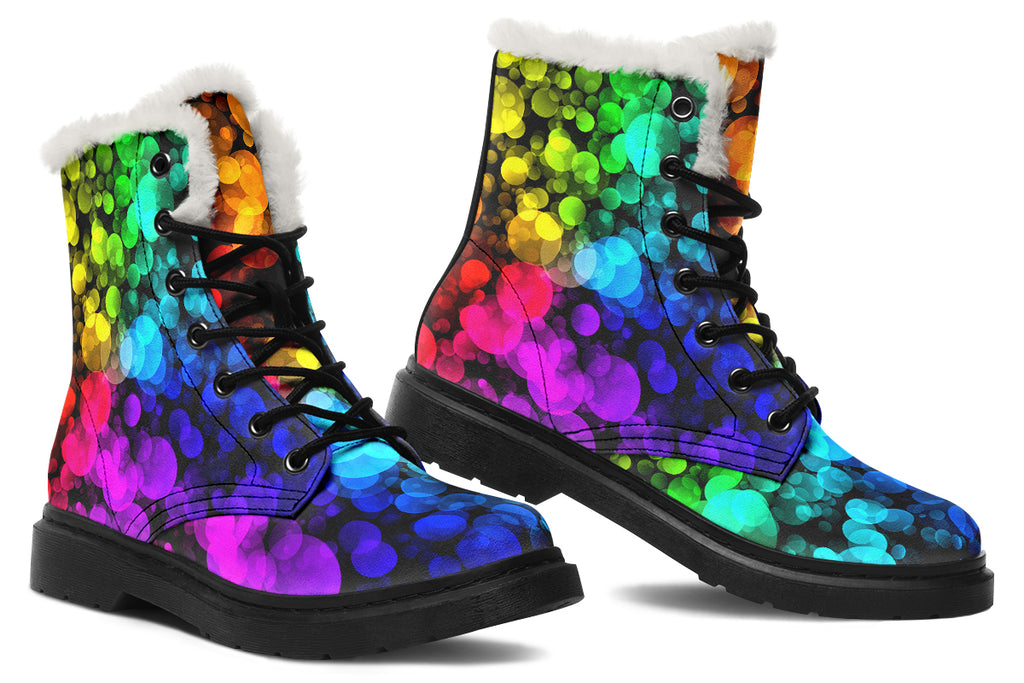 Rainbow Bubbles Faux Fur Boots - Offbeat Sweetie