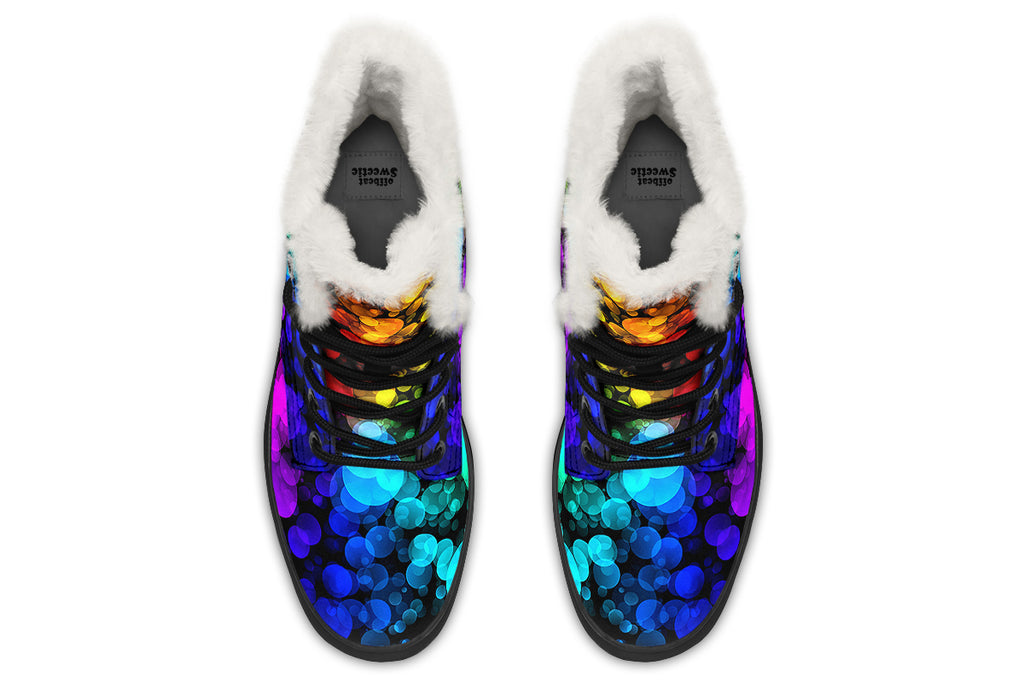 Rainbow Bubbles Faux Fur Boots - Offbeat Sweetie