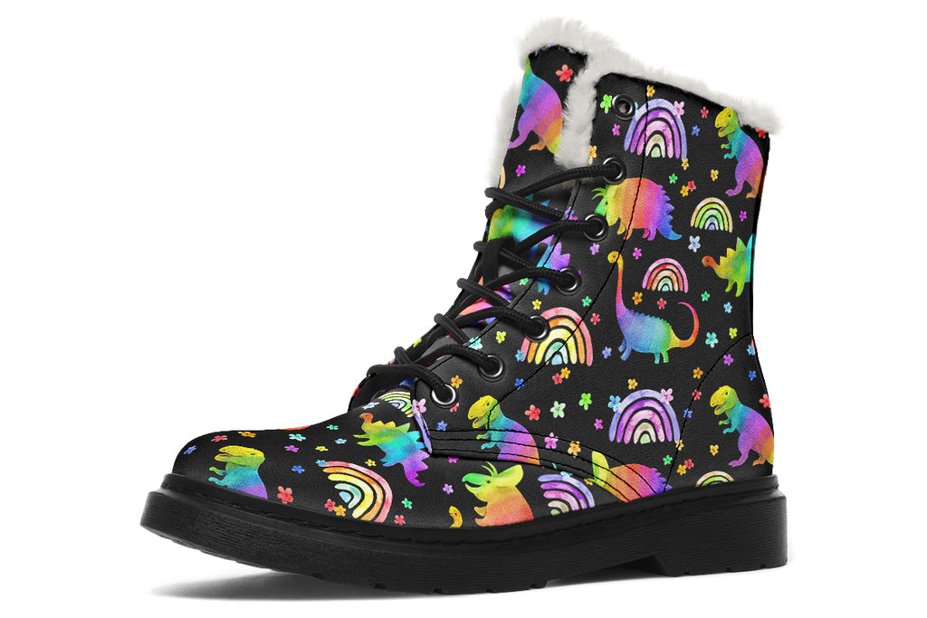 Rainbow Dinos Faux Fur Boots - Offbeat Sweetie