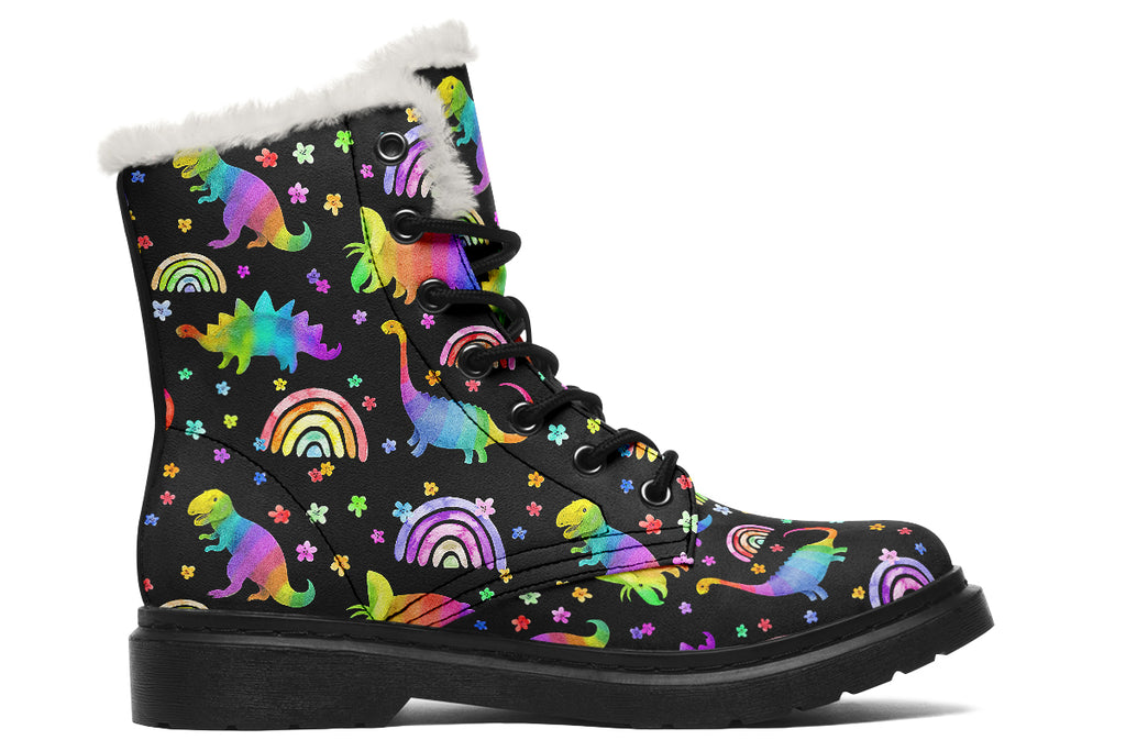 Rainbow Dinos Faux Fur Boots - Offbeat Sweetie
