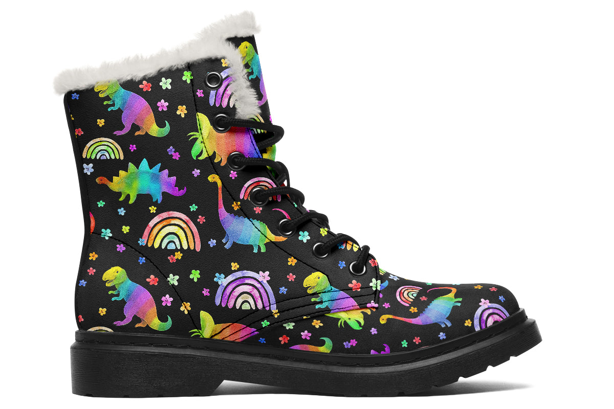 Rainbow Dinos Faux Fur Boots - Offbeat Sweetie