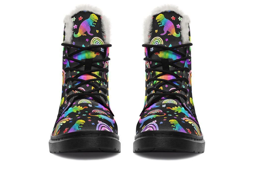 Rainbow Dinos Faux Fur Boots - Offbeat Sweetie