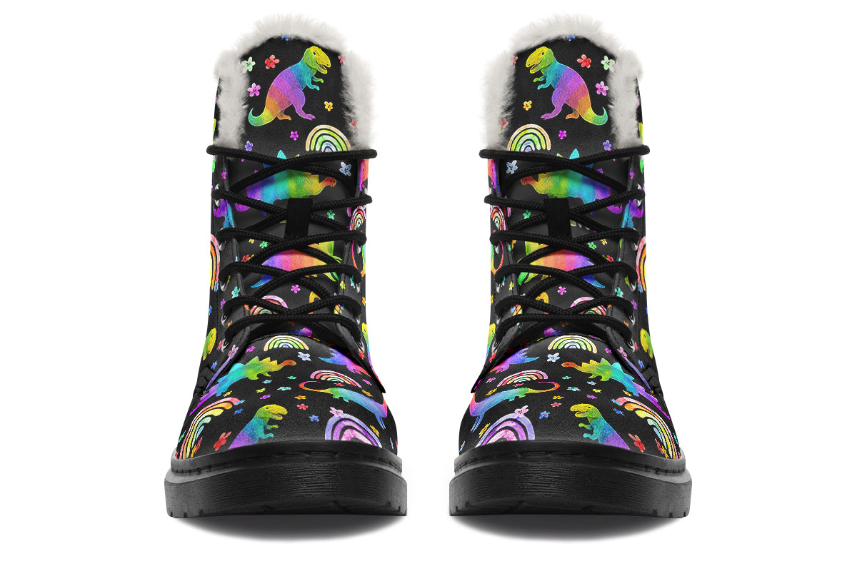 Rainbow Dinos Faux Fur Boots - Offbeat Sweetie