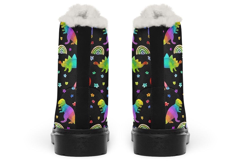 Rainbow Dinos Faux Fur Boots - Offbeat Sweetie