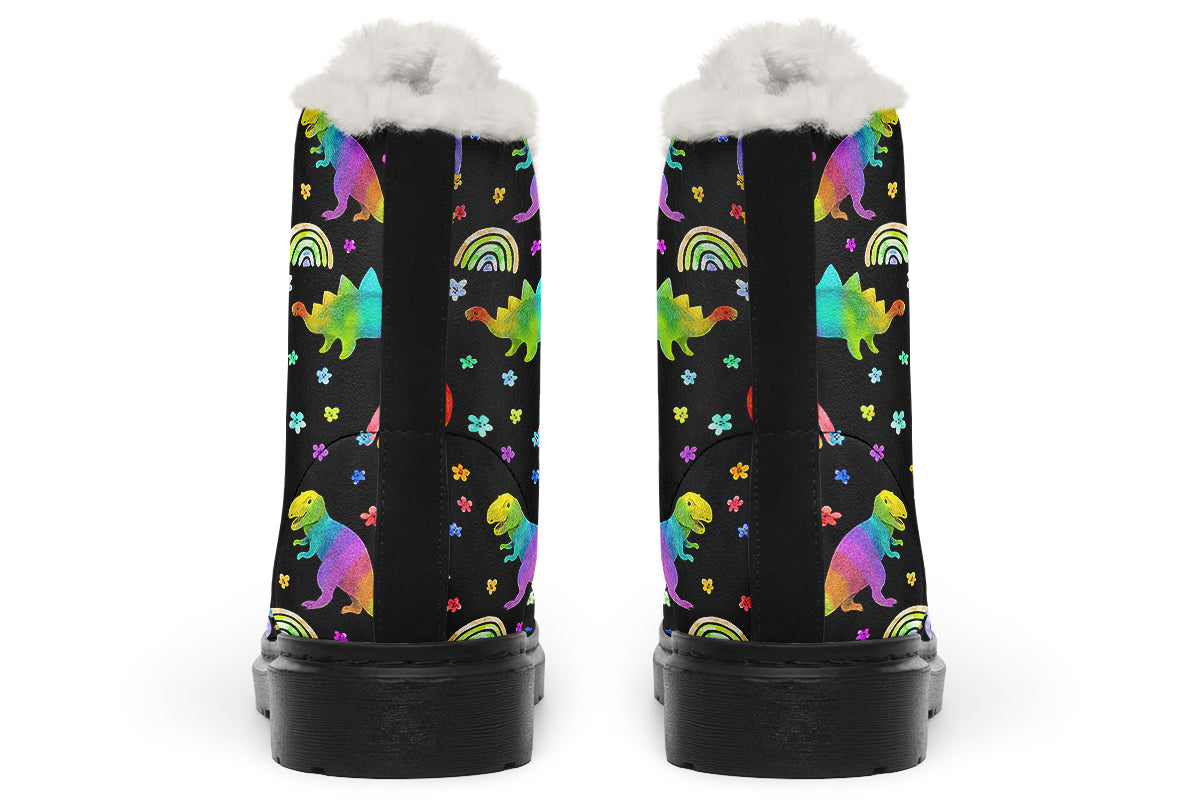 Rainbow Dinos Faux Fur Boots - Offbeat Sweetie