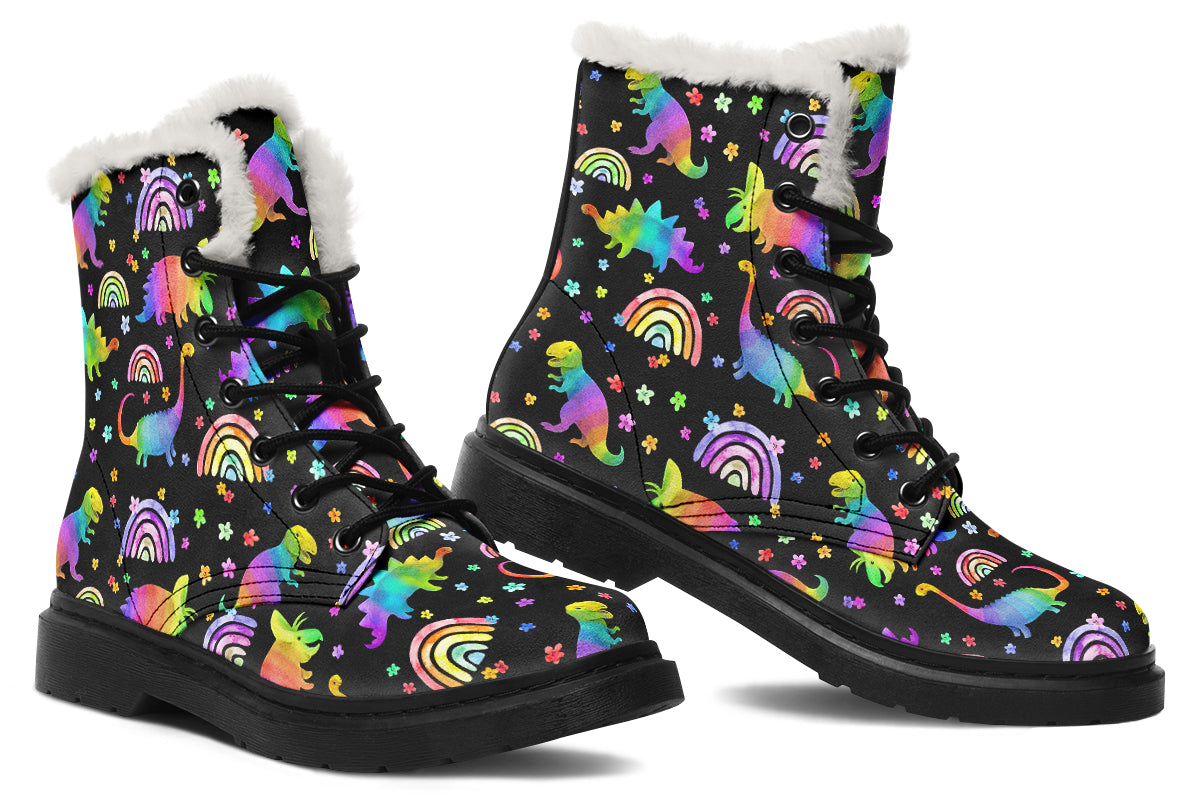 Rainbow Dinos Faux Fur Boots - Offbeat Sweetie