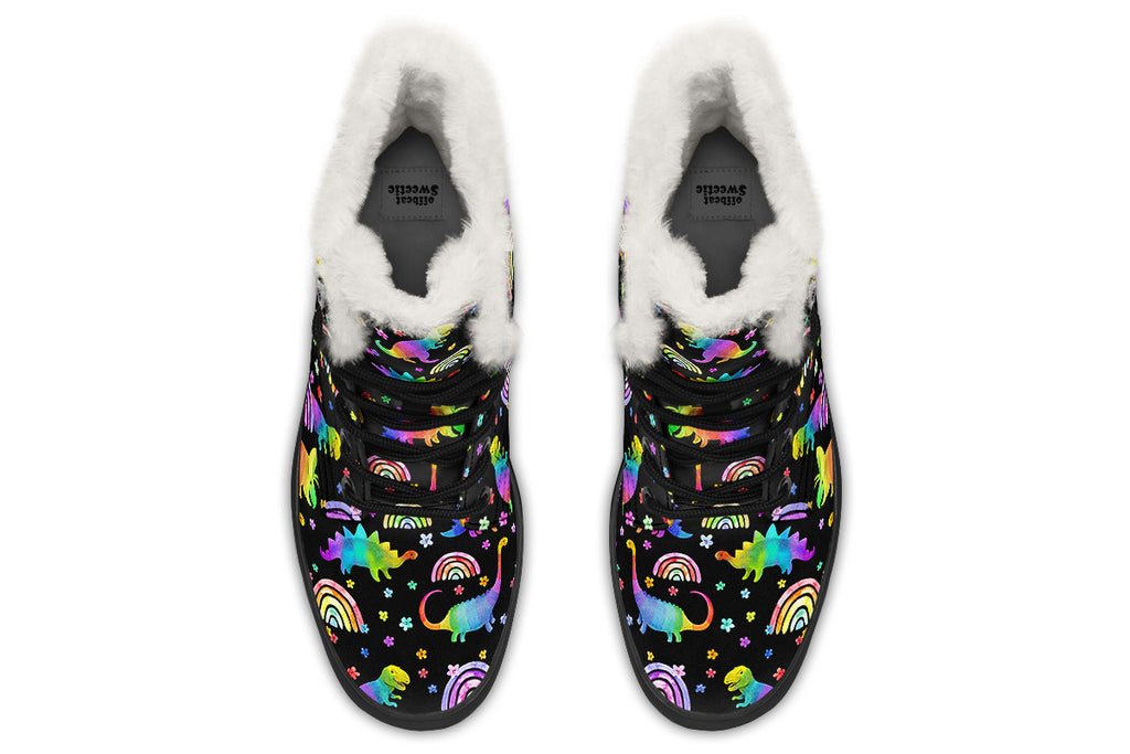 Rainbow Dinos Faux Fur Boots - Offbeat Sweetie