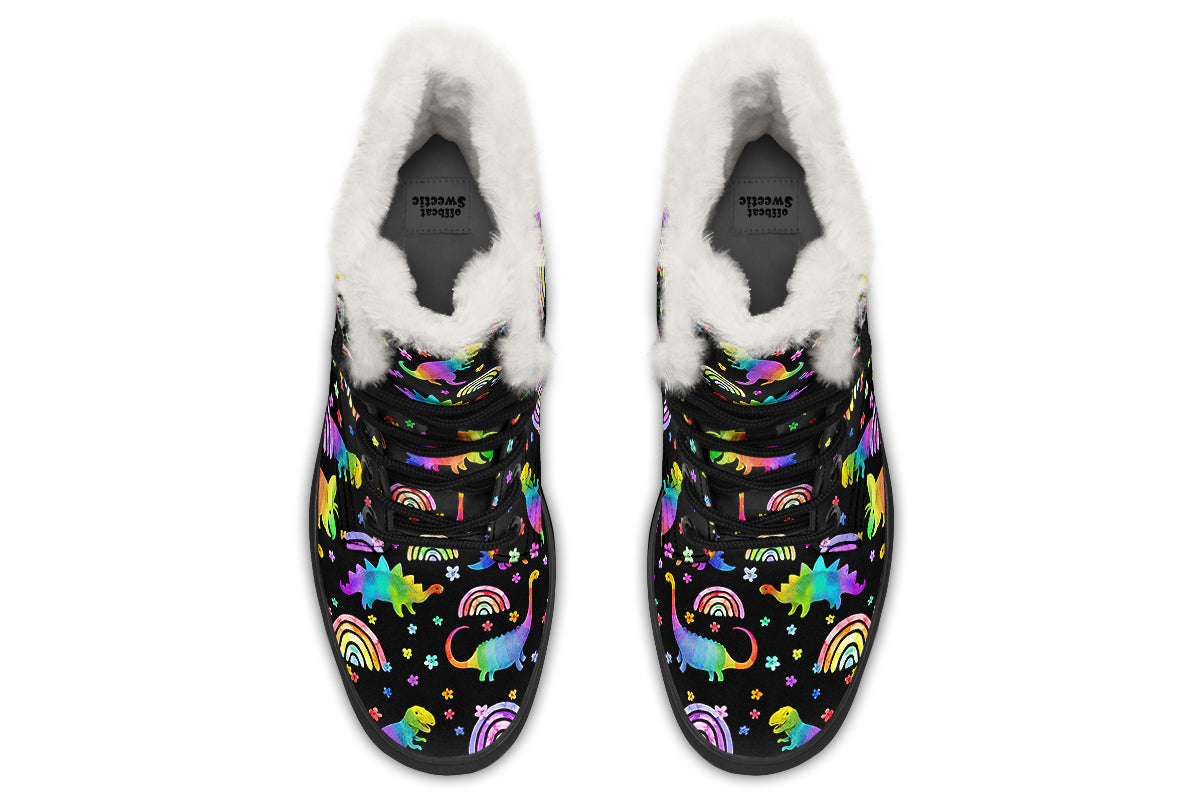 Rainbow Dinos Faux Fur Boots - Offbeat Sweetie