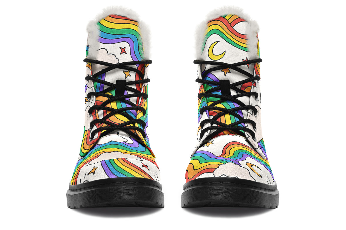 Rainbow Dreams Faux Fur Boots - Offbeat Sweetie