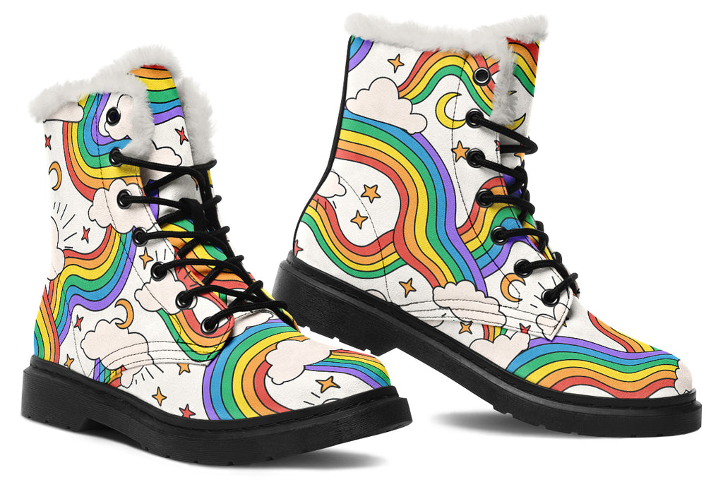 Rainbow Dreams Faux Fur Boots - Offbeat Sweetie