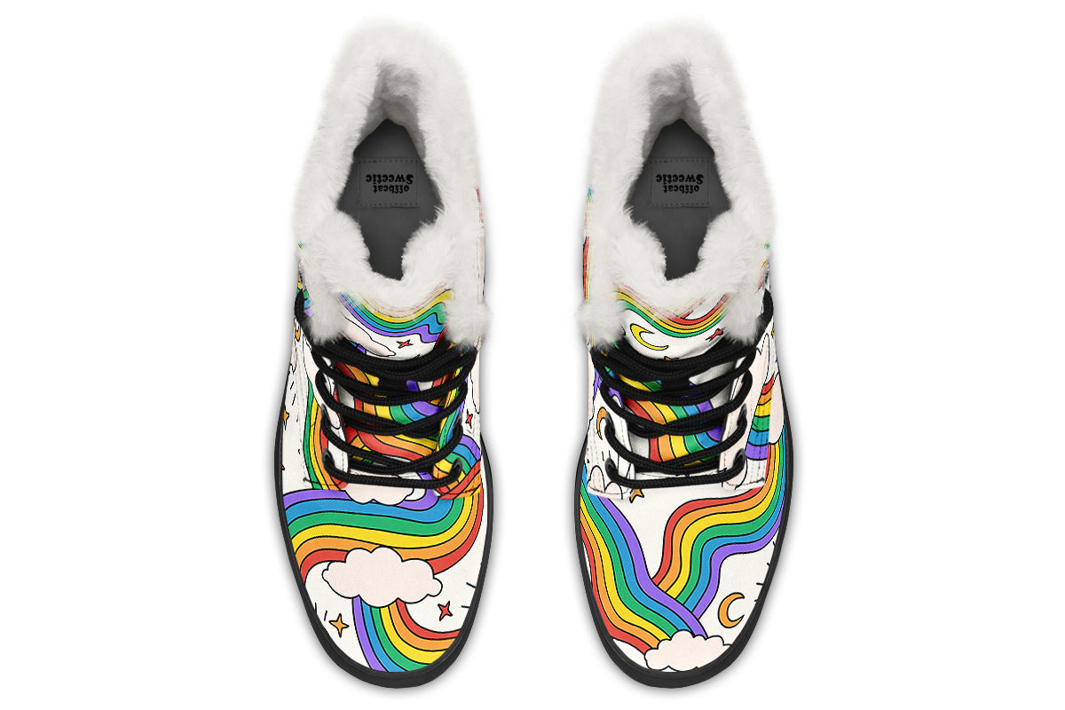 Rainbow Dreams Faux Fur Boots - Offbeat Sweetie