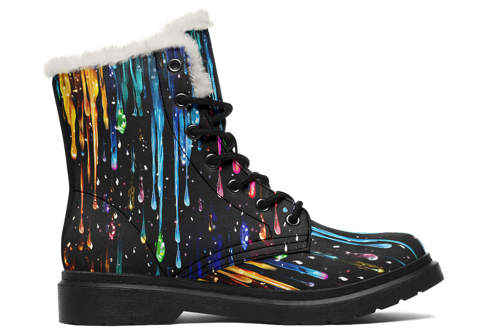 Rainbow Drips Faux Fur Boots - Offbeat Sweetie