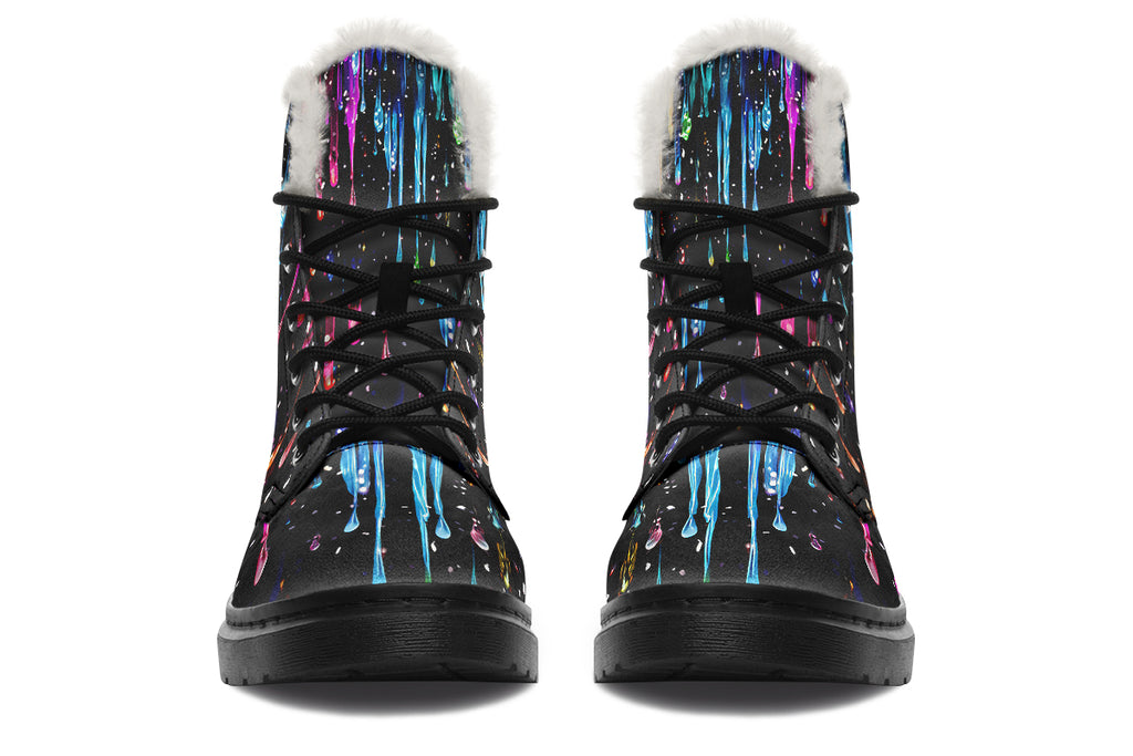 Rainbow Drips Faux Fur Boots - Offbeat Sweetie
