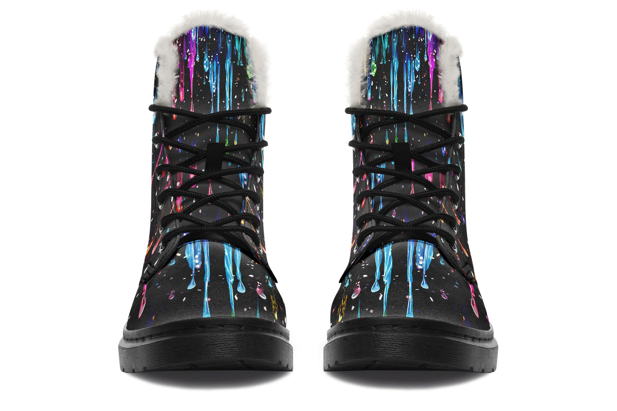 Rainbow Drips Faux Fur Boots - Offbeat Sweetie