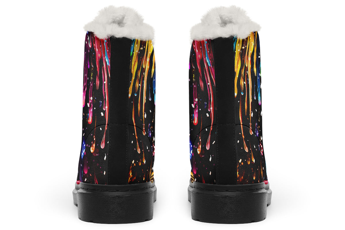 Rainbow Drips Faux Fur Boots - Offbeat Sweetie