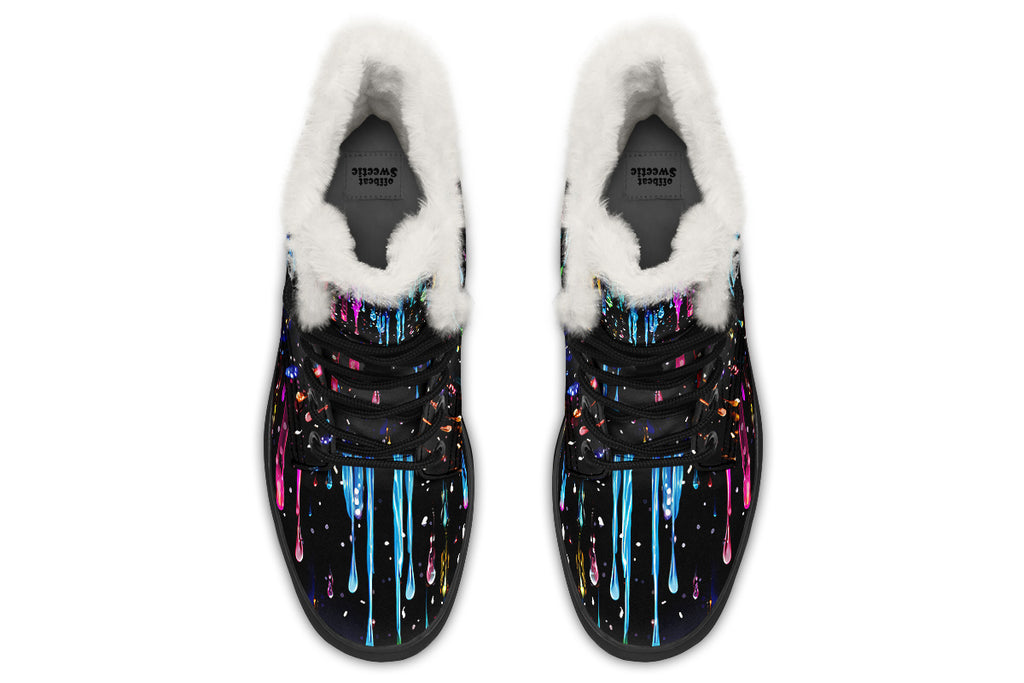 Rainbow Drips Faux Fur Boots - Offbeat Sweetie