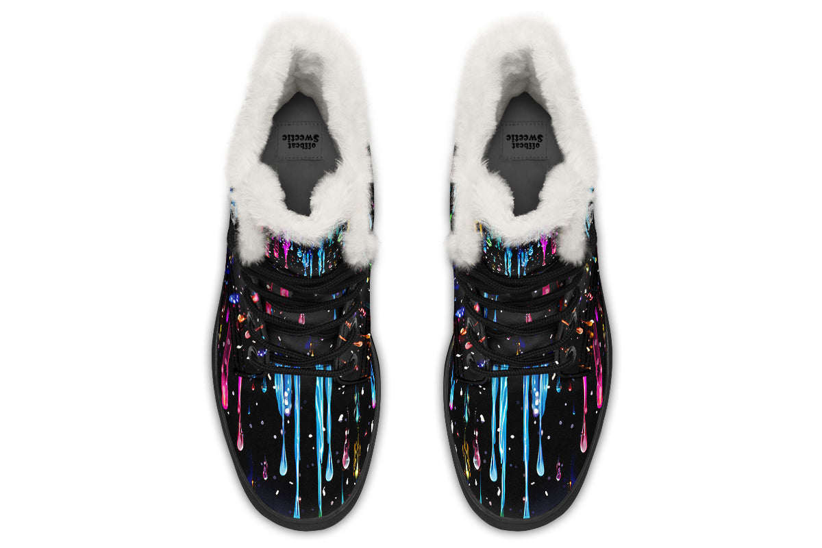 Rainbow Drips Faux Fur Boots - Offbeat Sweetie